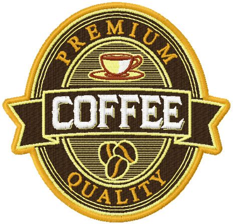 Coffee premium quality badge embroidery design