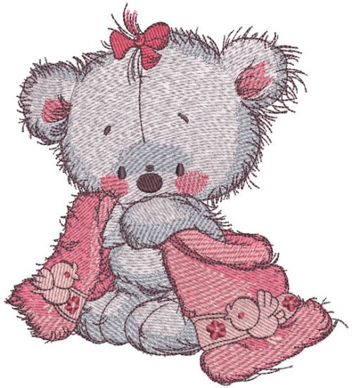 Teddy bear after shower machine embroidery design