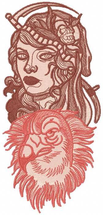 woman eagle Gothic machine embroidery design
