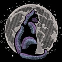 Cat against the night sky and moon embroidery design