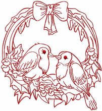 Christmas branch with birds embroidery design