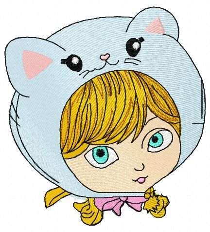 Girl in cat hat 5 machine embroidery design