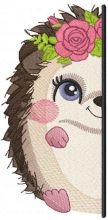 Hedgehog outside the door embroidery design