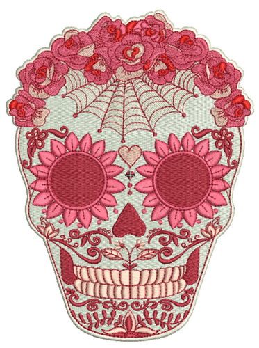 Floral skull machine embroidery design