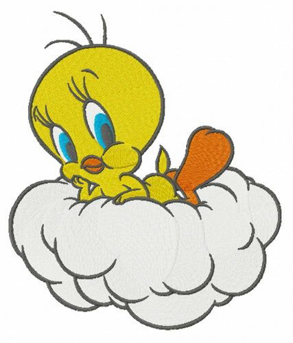 Tweety resting on cloud machine embroidery design