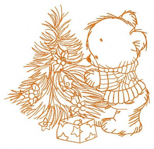 Bear decorating New Year tree 3 machine embroidery design