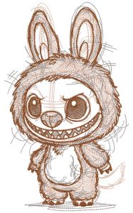 Labubu sketch style embroidery design