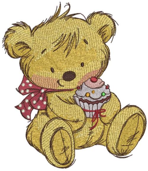teddy bear with cupcake embroidery design