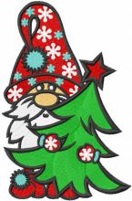 Gnome with christmas tree embroidery design
