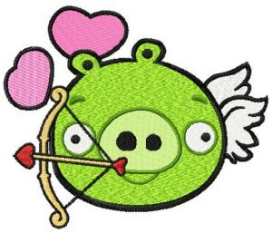 Angry Pig cupid embroidery design