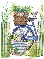 Picnic on the sea beach embroidery design