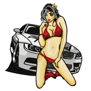 Girl and BMW machine embroidery design