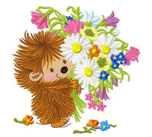 Hedgehogs bouquet machine embroidery design