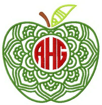 Apple with letters machine embroidery design