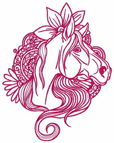 Horse with lotus flower 3 embroidery design
