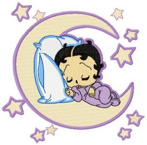 Betty sleeping on the Moon embroidery design