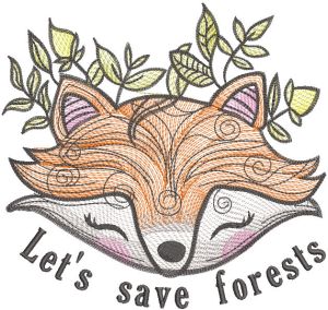 Fox let's save forests embroidery design