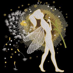 Walking fairy with magic dandelion embroidery design