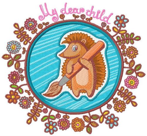 Hedgehog the painter machine embroidery design