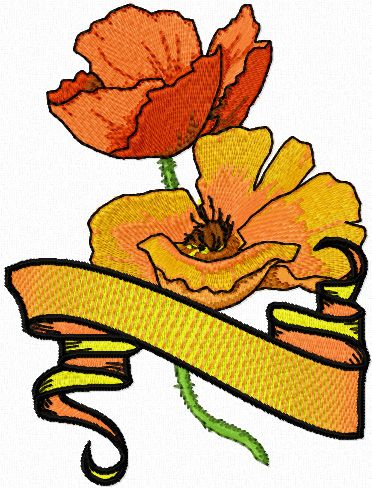 Golder Poppy with Banner machine embroidery design