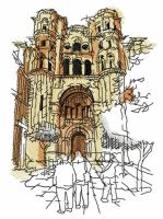 Ruined cathedral embroidery design