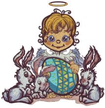 Angel and Easter bunnies embroidery design