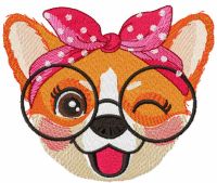 Corgi with glasses embroidery design