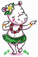 Hippo dancing hula embroidery design