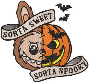 Labubu Halloween pumpkin embroidery design