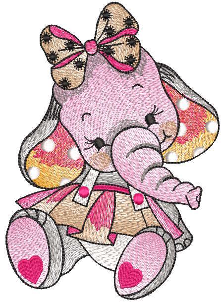 Elephant baby girl in dress embroidery design