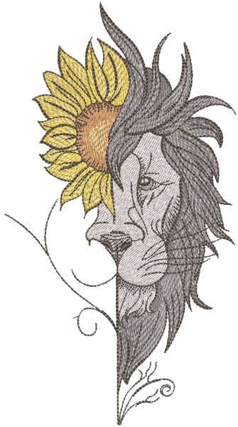 Lion sunflower embroidery design