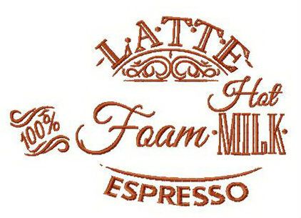 Written latte recipe machine embroidery design