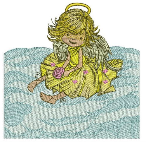 Adorable angel with rose machine embroidery design