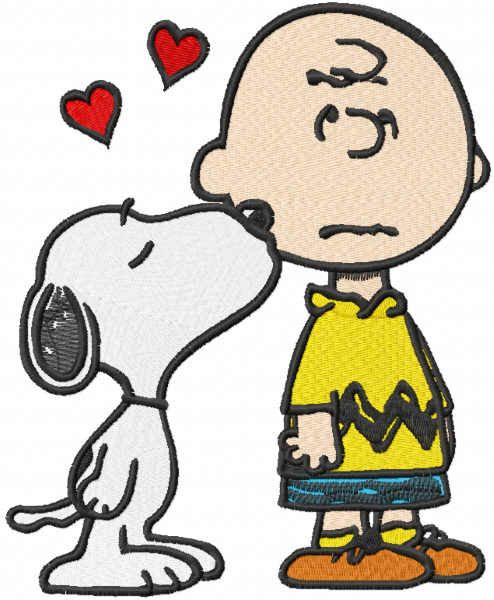 Snoopy kissing Charlie brown embroidery design