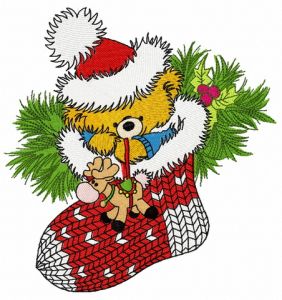 Christmas teddy with toy deer embroidery design