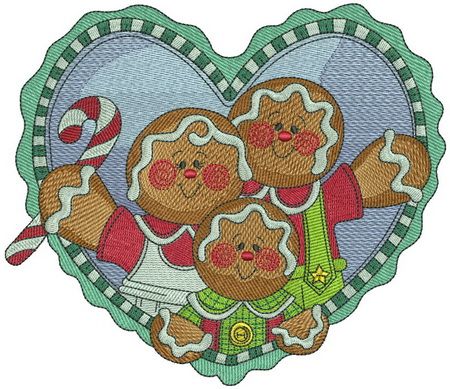 Gingerbread family machine embroidery design