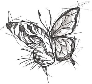 Tiger butterfly embroidery design