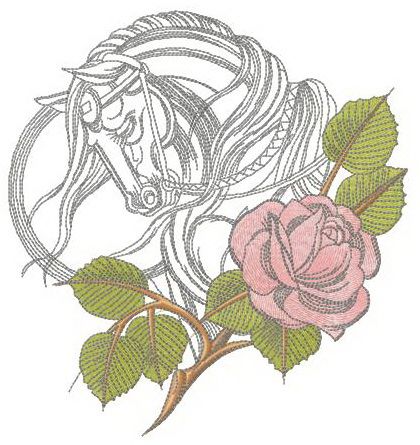 Tired horse with rose machine embroidery design