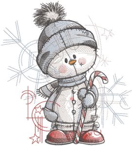Joyful Snowman with Candy Cane embroidery design