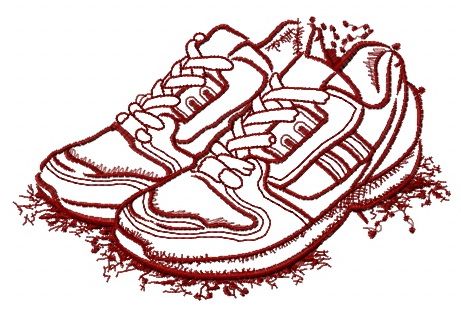 Sneakers sketch machine embroidery design