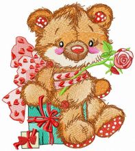 Old bear toy present embroidery design