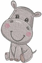 Sitting baby hippo embroidery design