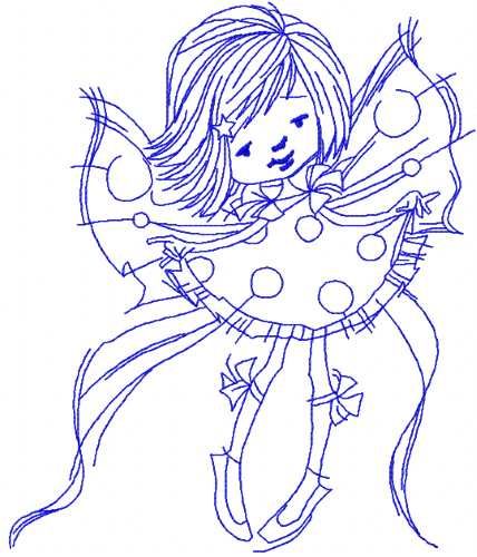 Flying fairy redwork embroidery design