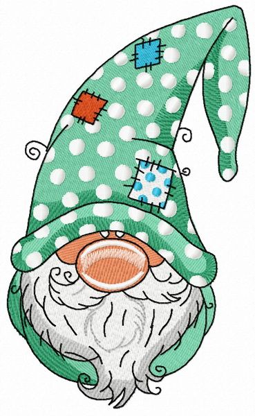 Gnome in polka dot phrygian cap machine embroidery design