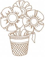 Redwork flowers pot free embroidery design