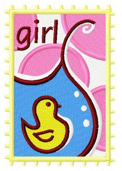 Postage stamp girl 3 machine embroidery design