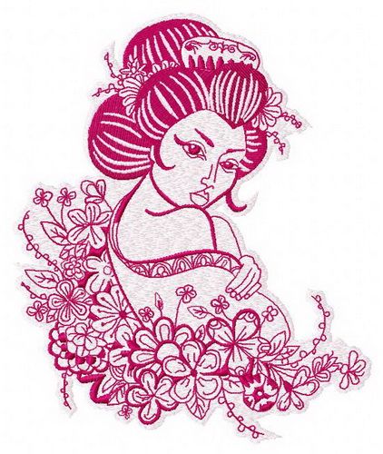 Geisha and flowers machine embroidery design      