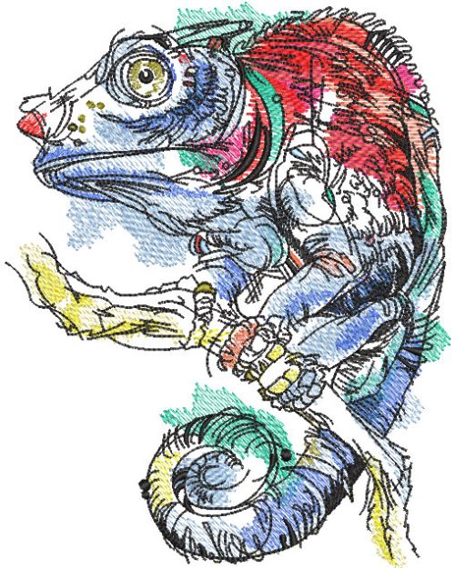 Lizard on tree branch machine embroidery design