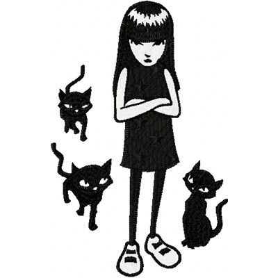 Emily the Strange with Cats machine embroidery design