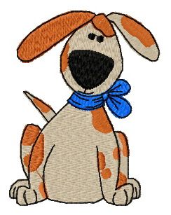 Dog with blue bow machine embroidery design